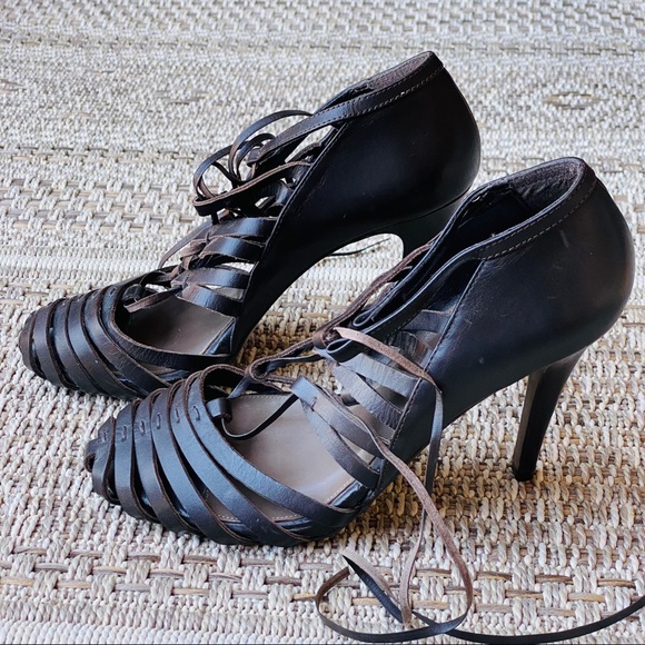 Zara high heels sandals dark brown leather size 39 - Picture 3 of 12